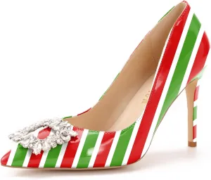 Reindee Lusion Womens High Stiletto Heels Pumps Crystal Printed Closed Toe Sexy Pumps Shoes