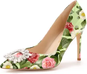 Reindee Lusion Womens High Stiletto Heels Pumps Crystal Printed Closed Toe Sexy Pumps Shoes