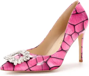 Reindee Lusion Womens High Stiletto Heels Pumps Crystal Printed Closed Toe Sexy Pumps Shoes