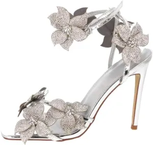 sexytag Rhinestone Flower Heels Ankle Strap Crystal Strappy Sandals Sparkly Stiletto Prom Heels