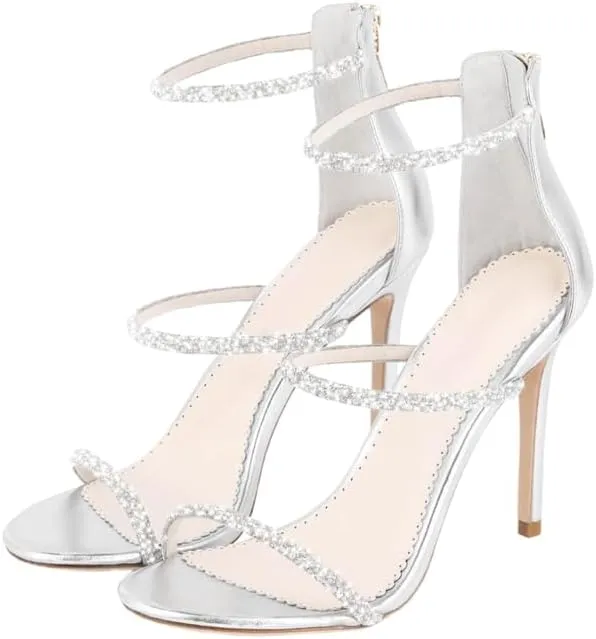 sexytag Rhinestone Heels Ankle Strap Crystal Strappy Sandals Sparkly Stiletto Heels