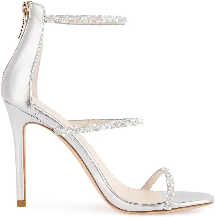 sexytag Rhinestone Heels Ankle Strap Crystal Strappy Sandals Sparkly Stiletto Heels