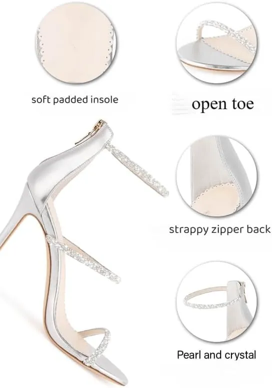 sexytag Rhinestone Heels Ankle Strap Crystal Strappy Sandals Sparkly Stiletto Heels