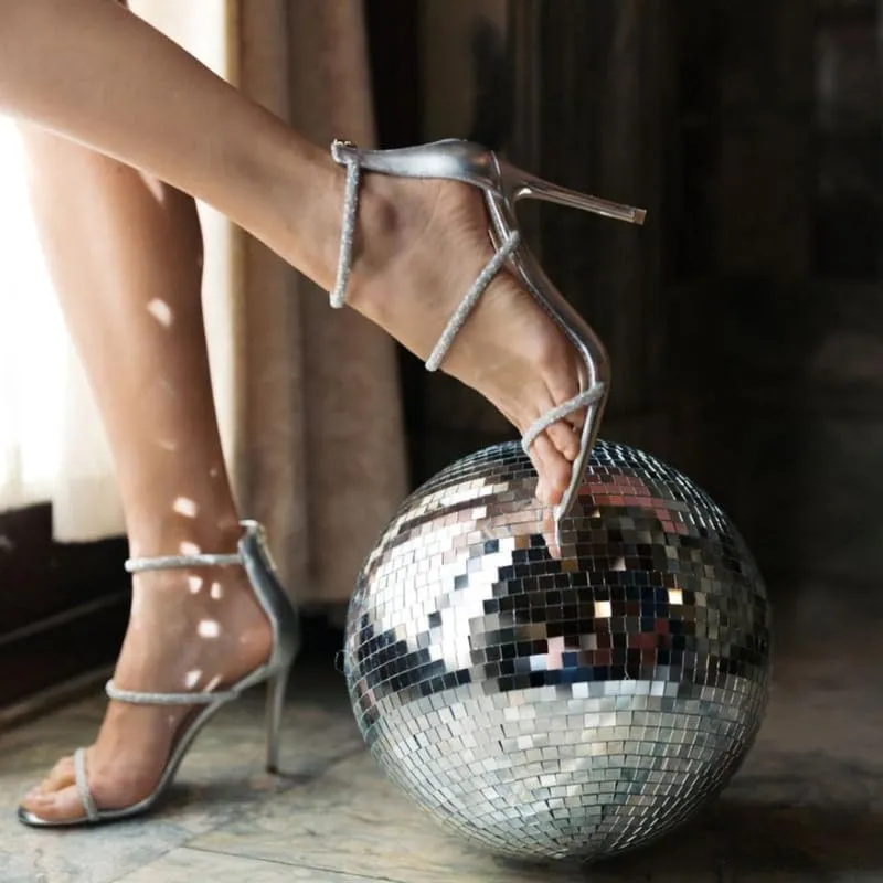 sexytag Rhinestone Heels Ankle Strap Crystal Strappy Sandals Sparkly Stiletto Heels