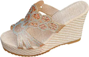 SuanlaTDS Wedge Sandals for Women Dressy Summer 2025 Platform Espadrilles Rhinestone Open Toe Comfortable Wedding Bridal Evening Cocktail Wedges High Heels Slip-on Slide s Sandal Slippers