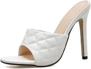 TDA Women's Classic Slip on Sandals Square Open Toe Stiletto Heels Mules