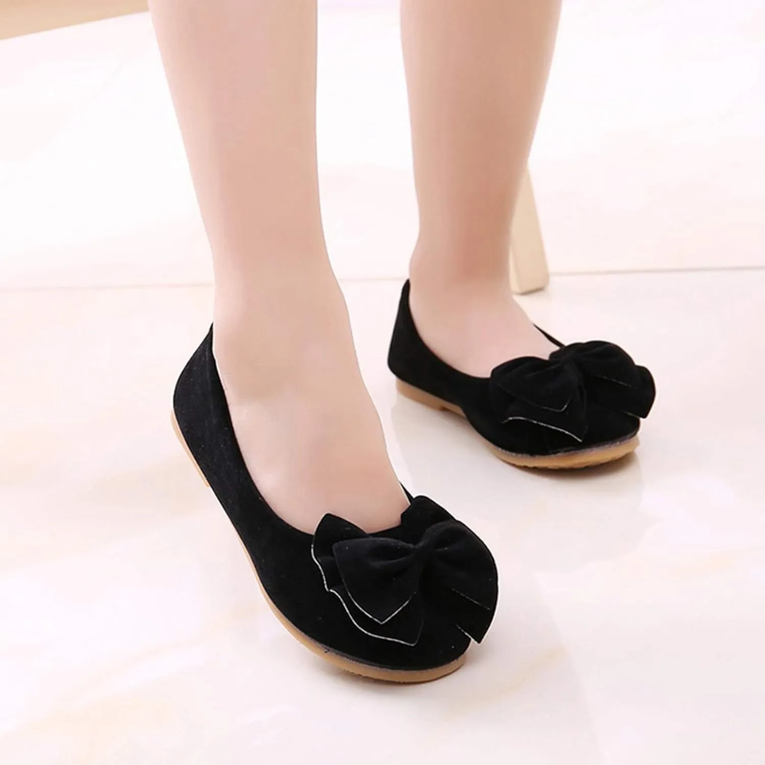 Toddler Slip on Mary Jane lats Little Girls Slip-On Bowknot Princess Tea Party Dance Single Dress Shoes