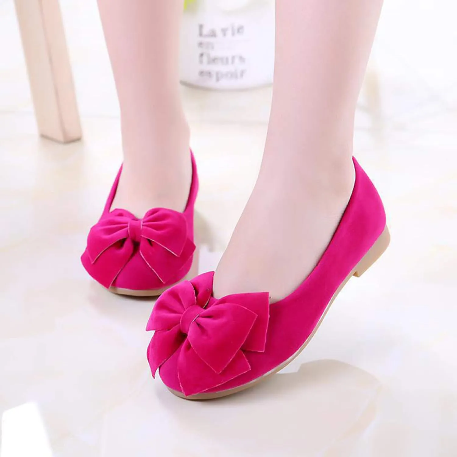 Toddler Slip on Mary Jane lats Little Girls Slip-On Bowknot Princess Tea Party Dance Single Dress Shoes