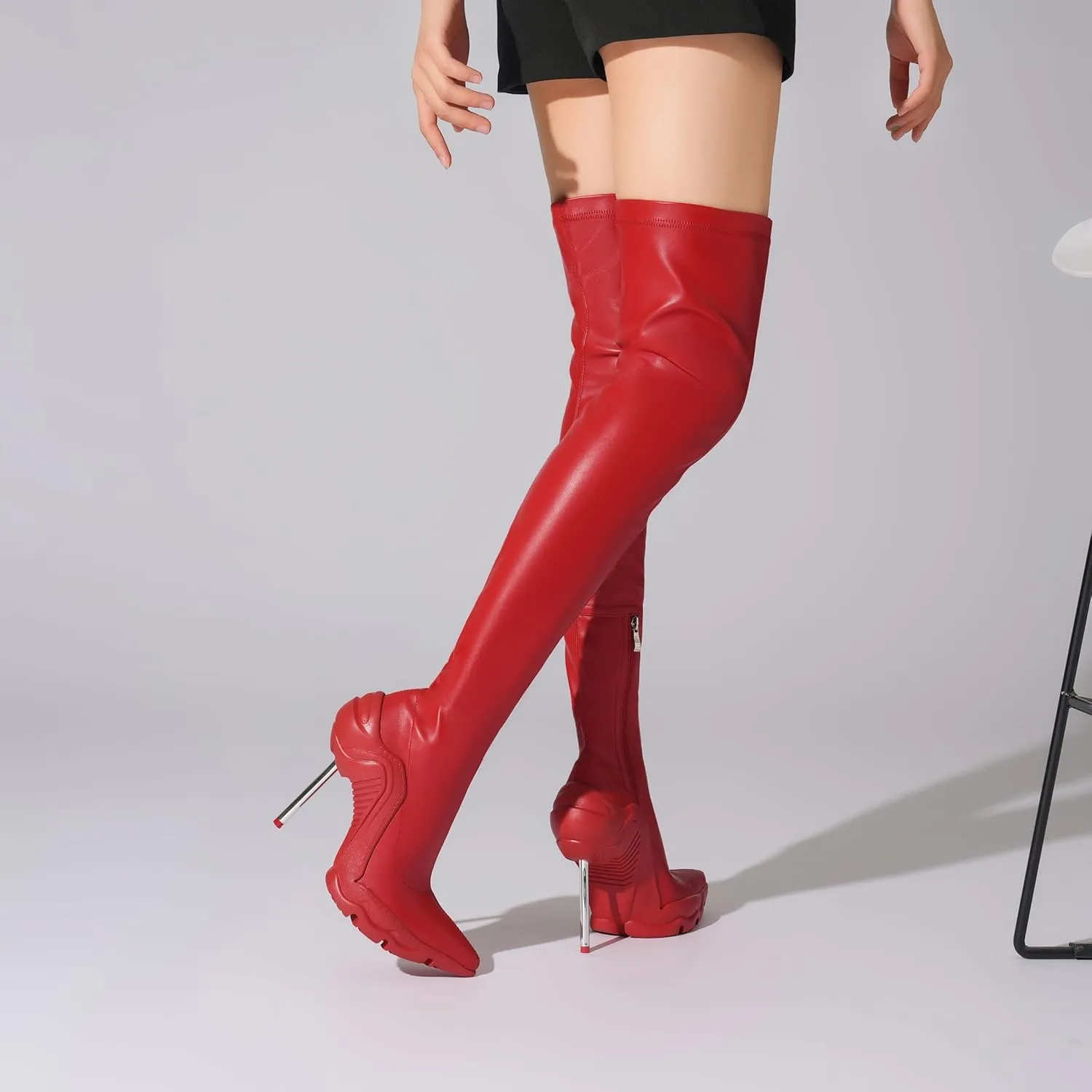 Tsrenlmln Women's Ankle Boots High Heel Stiletto Fashion Pointed Toe Booties Elastic Fabric 30in Pull-On