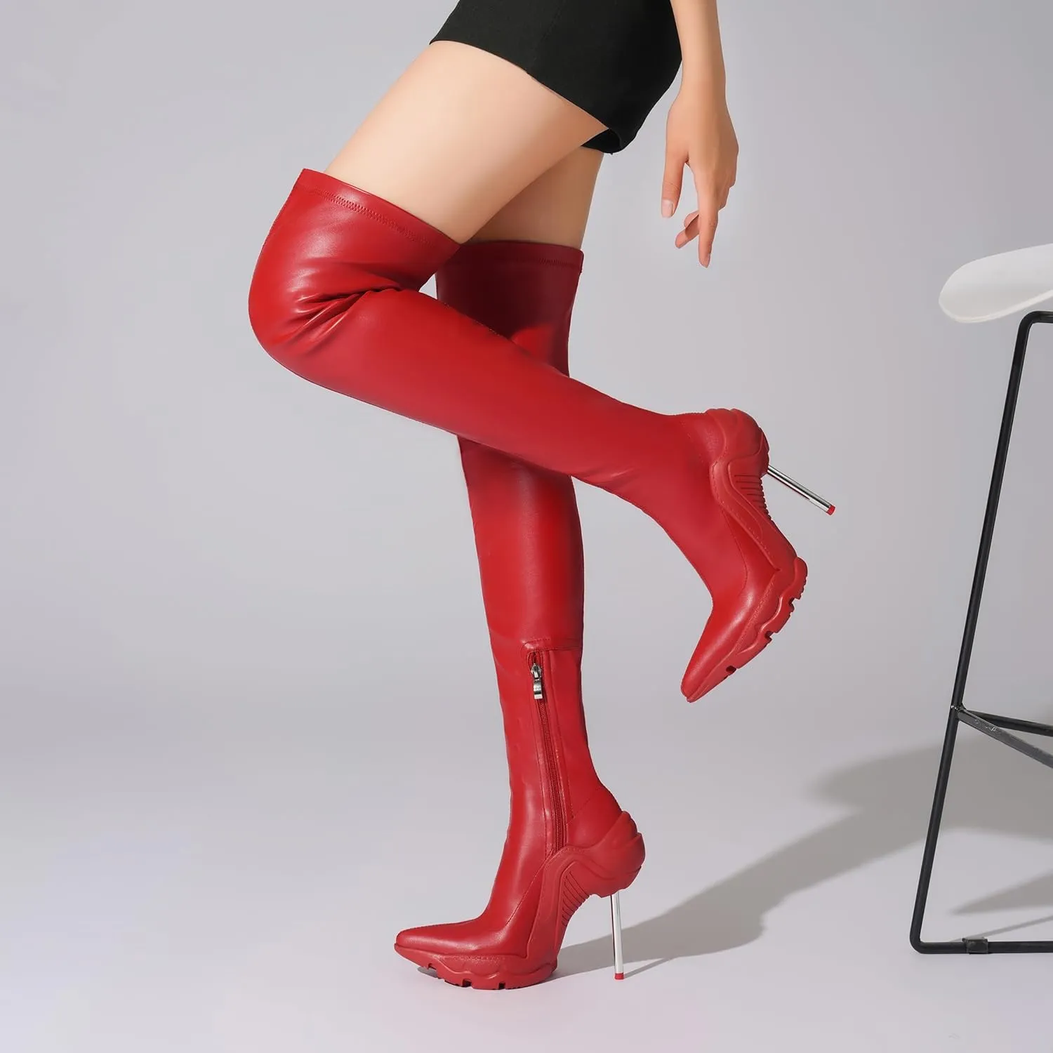 Tsrenlmln Women's Ankle Boots High Heel Stiletto Fashion Pointed Toe Booties Elastic Fabric 30in Pull-On