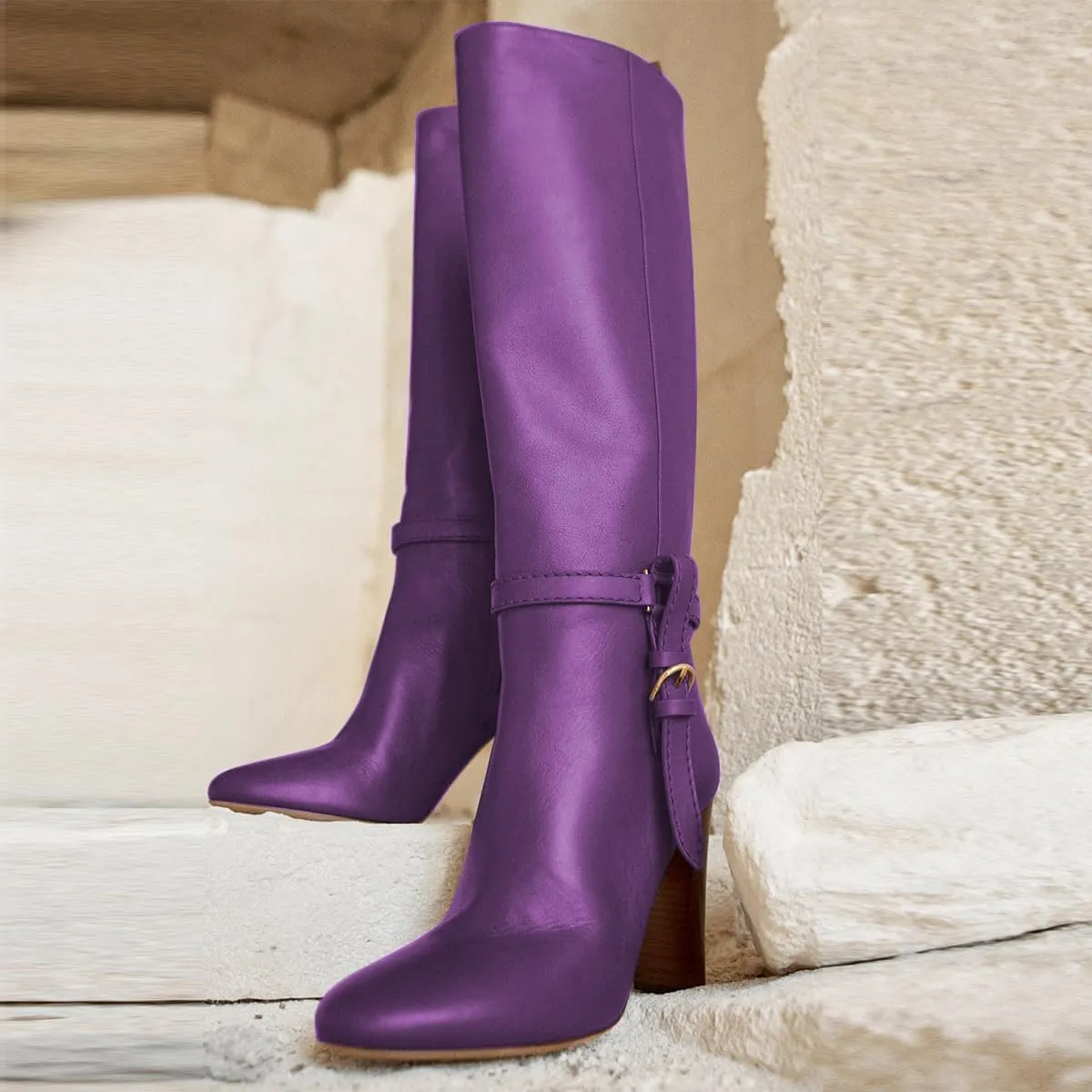 Women Round Toe Side Zipper Knee High Boots Chunky High Heel Ladies Winter Fashion Long Boots Size 4-16 US