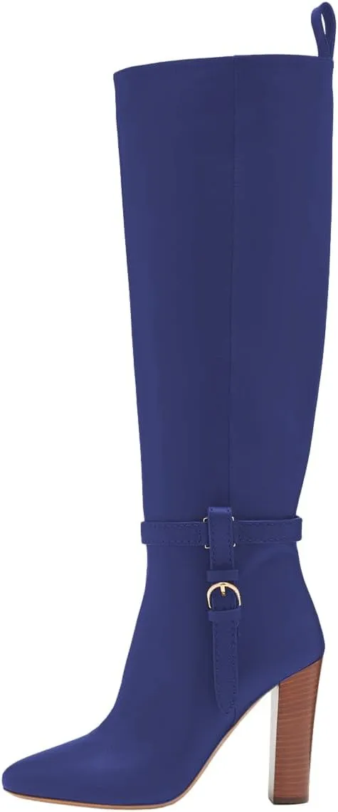 Women Round Toe Side Zipper Knee High Boots Chunky High Heel Ladies Winter Fashion Long Boots Size 4-16 US