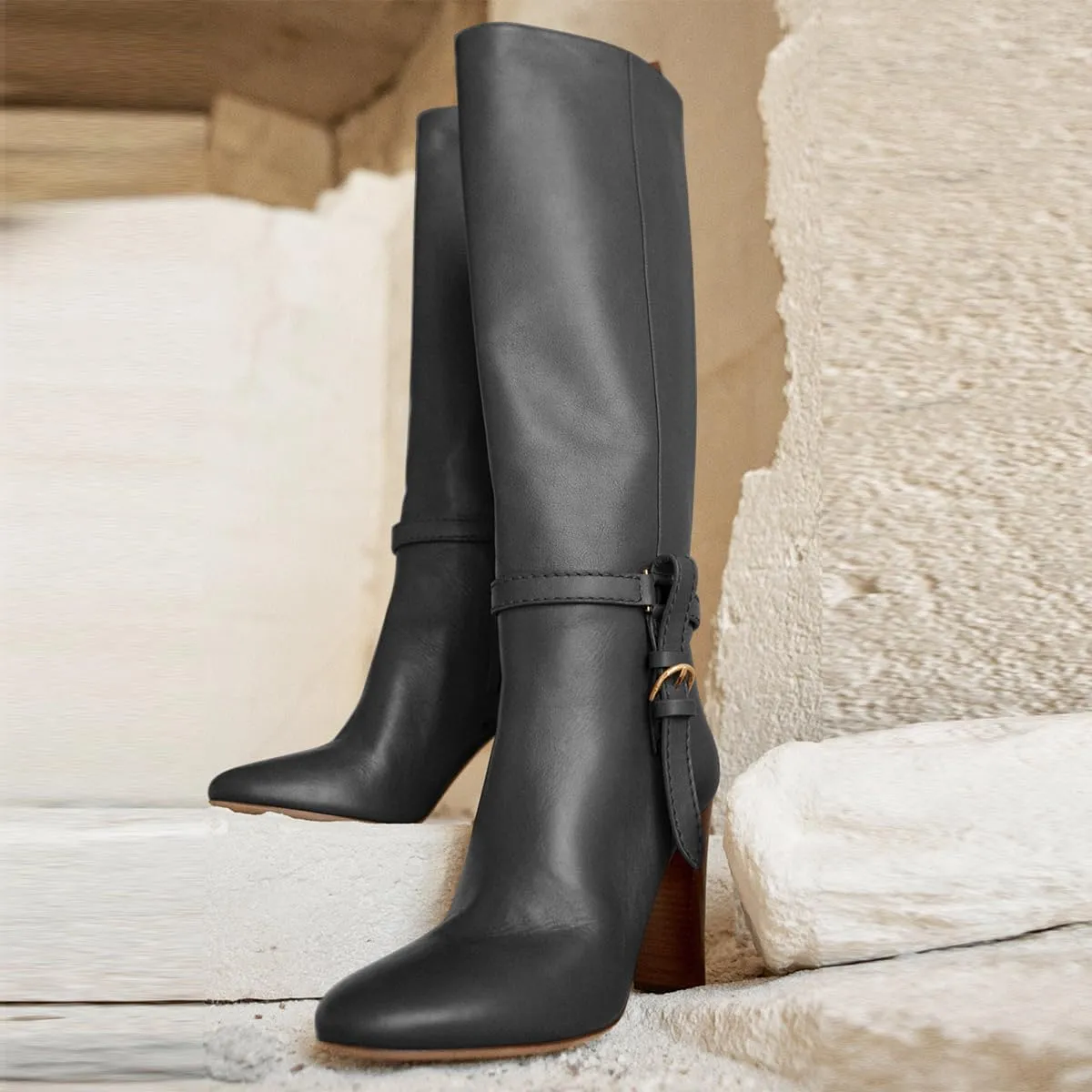 Women Round Toe Side Zipper Knee High Boots Chunky High Heel Ladies Winter Fashion Long Boots Size 4-16 US