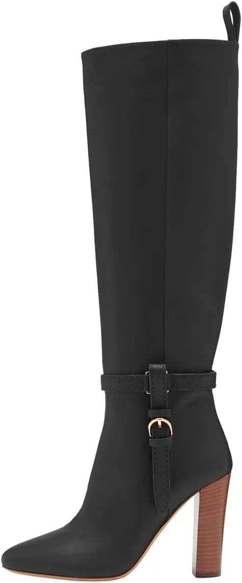 Women Round Toe Side Zipper Knee High Boots Chunky High Heel Ladies Winter Fashion Long Boots Size 4-16 US