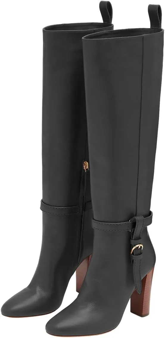 Women Round Toe Side Zipper Knee High Boots Chunky High Heel Ladies Winter Fashion Long Boots Size 4-16 US
