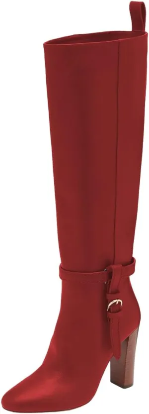 Women Round Toe Side Zipper Knee High Boots Chunky High Heel Ladies Winter Fashion Long Boots Size 4-16 US