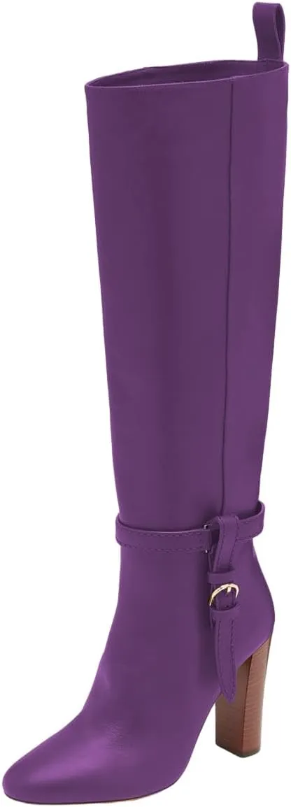 Women Round Toe Side Zipper Knee High Boots Chunky High Heel Ladies Winter Fashion Long Boots Size 4-16 US