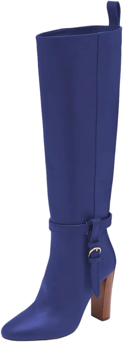 Women Round Toe Side Zipper Knee High Boots Chunky High Heel Ladies Winter Fashion Long Boots Size 4-16 US