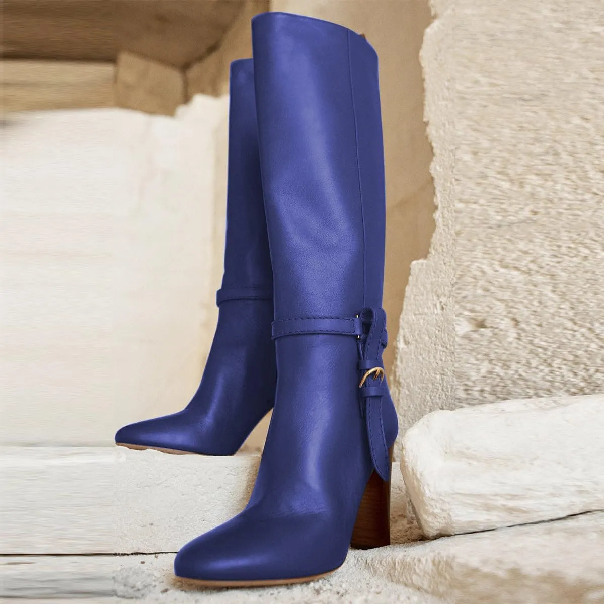 Women Round Toe Side Zipper Knee High Boots Chunky High Heel Ladies Winter Fashion Long Boots Size 4-16 US