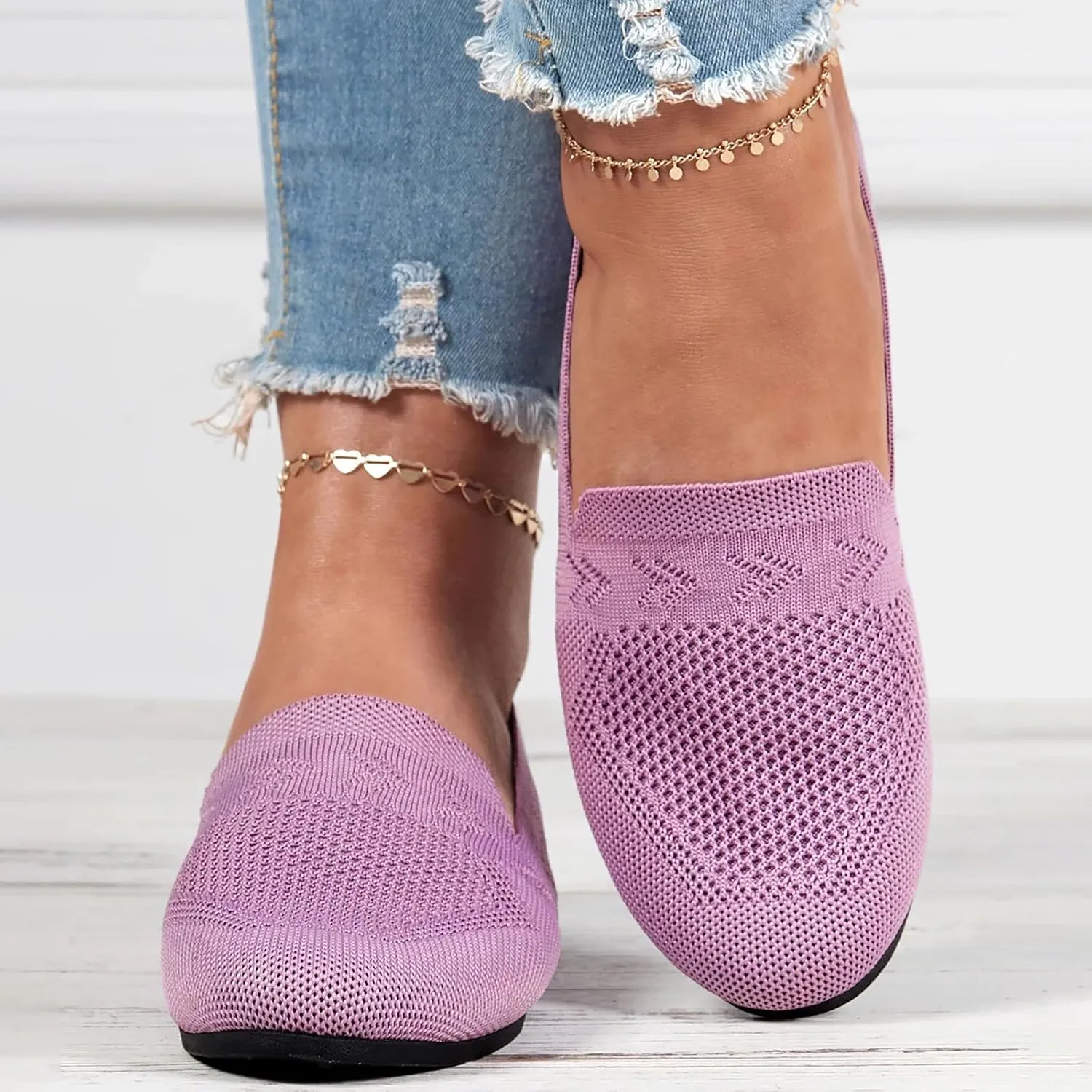 Women's Casual Mesh Slip-On Wide Flat Round Toe Air Cushioned Black Running Tennis Walking Shoes