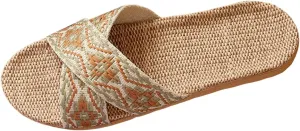 Womens Espadrilles Flat Sandals Open Toe Breathable Strappy Comfortable Slip on Home Slippers Wide Width Stretch Textile Summer Dress Sandals