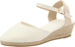 Womens Espadrilles Wedge Sandals Buckle Ankle Strap Closed Toe Classic Comfortable Platform Sandal Slip on Wedding Party Stylish Summer Dress Shoes