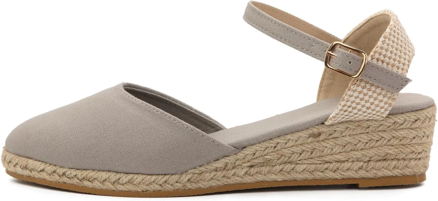 Womens Espadrilles Wedge Sandals Buckle Ankle Strap Closed Toe Classic Comfortable Platform Sandal Slip on Wedding Party Stylish Summer Dress Shoes