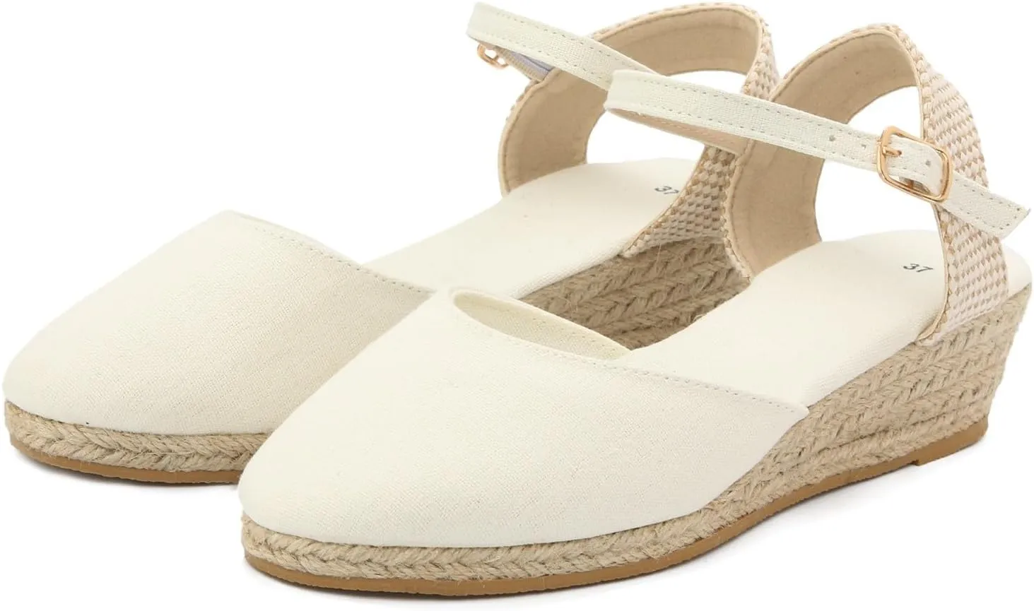 Womens Espadrilles Wedge Sandals Buckle Ankle Strap Closed Toe Classic Comfortable Platform Sandal Slip on Wedding Party Stylish Summer Dress Shoes