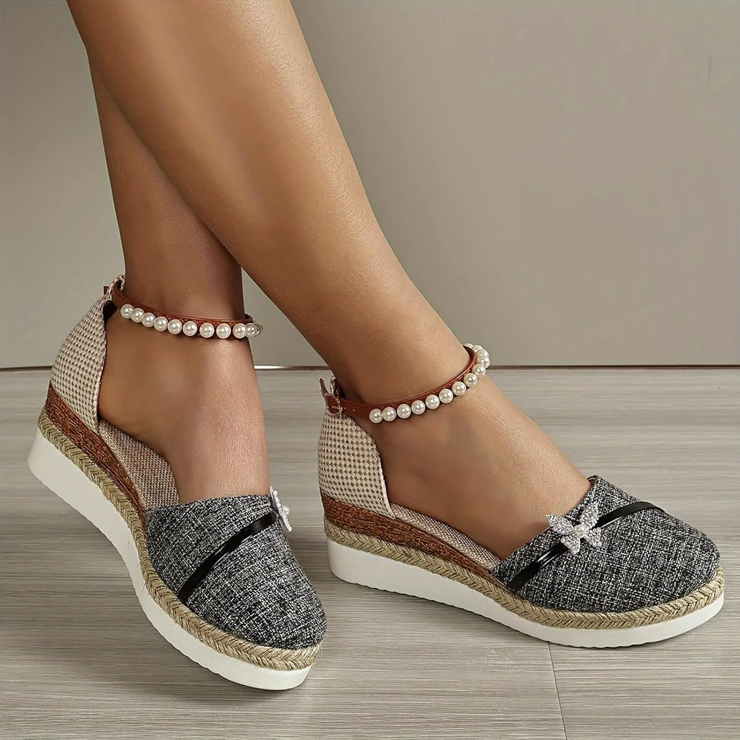 Women's Espadrilles Wedge Sandals Closed Toe Adjustable Strappy Casual Platform Sandal Wide Width Stretch Textile Beach Dressy Sandals
