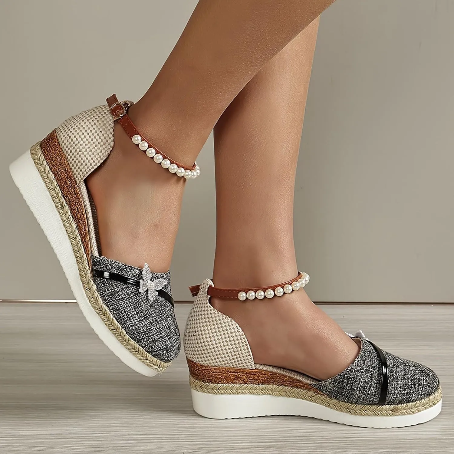Women's Espadrilles Wedge Sandals Closed Toe Adjustable Strappy Casual Platform Sandal Wide Width Stretch Textile Beach Dressy Sandals