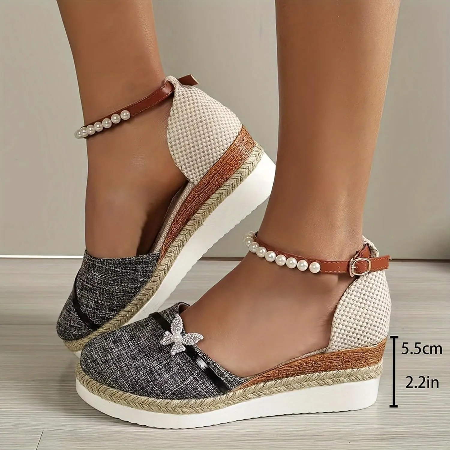 Women's Espadrilles Wedge Sandals Closed Toe Adjustable Strappy Casual Platform Sandal Wide Width Stretch Textile Beach Dressy Sandals