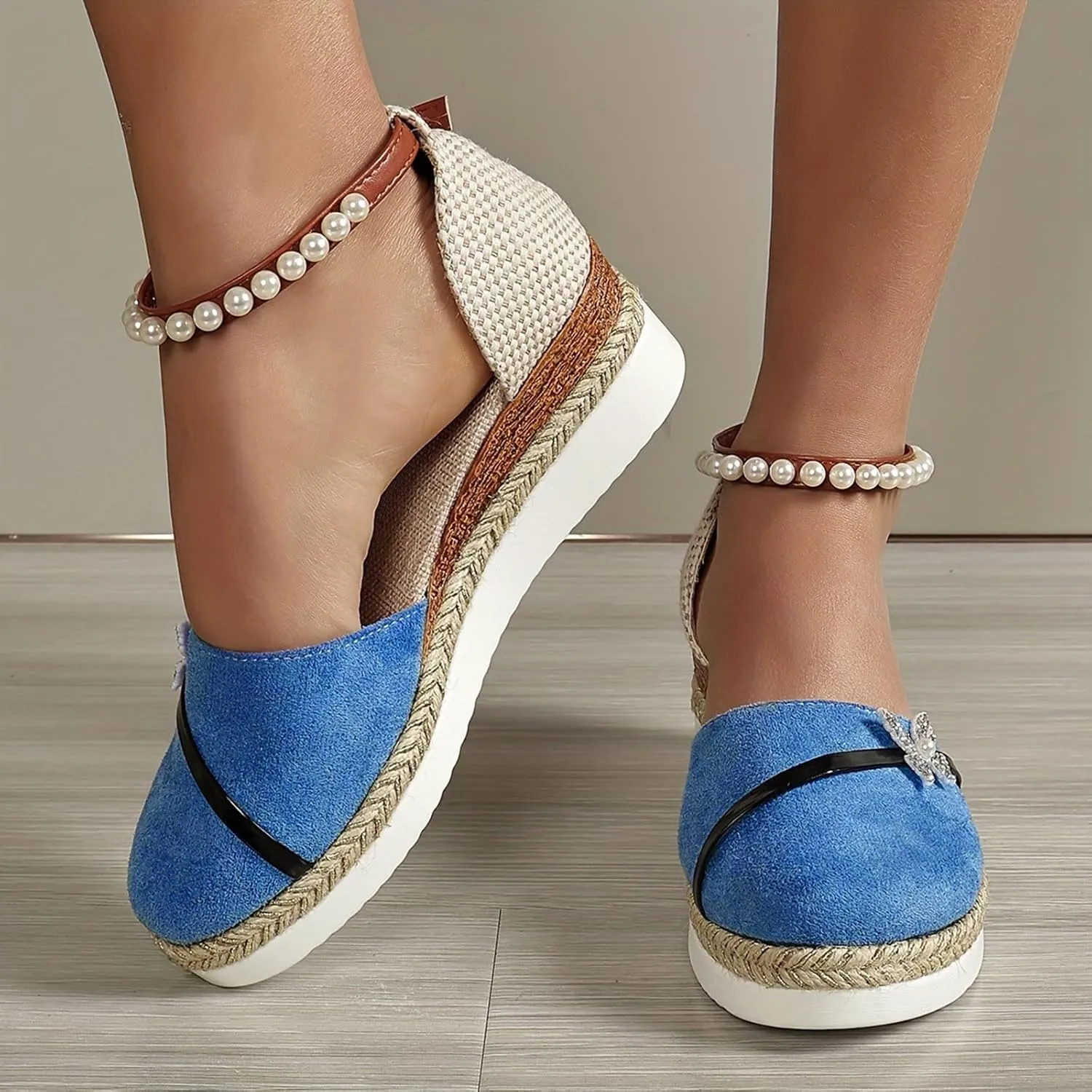 Women's Espadrilles Wedge Sandals Closed Toe Adjustable Strappy Casual Platform Sandal Wide Width Stretch Textile Beach Dressy Sandals