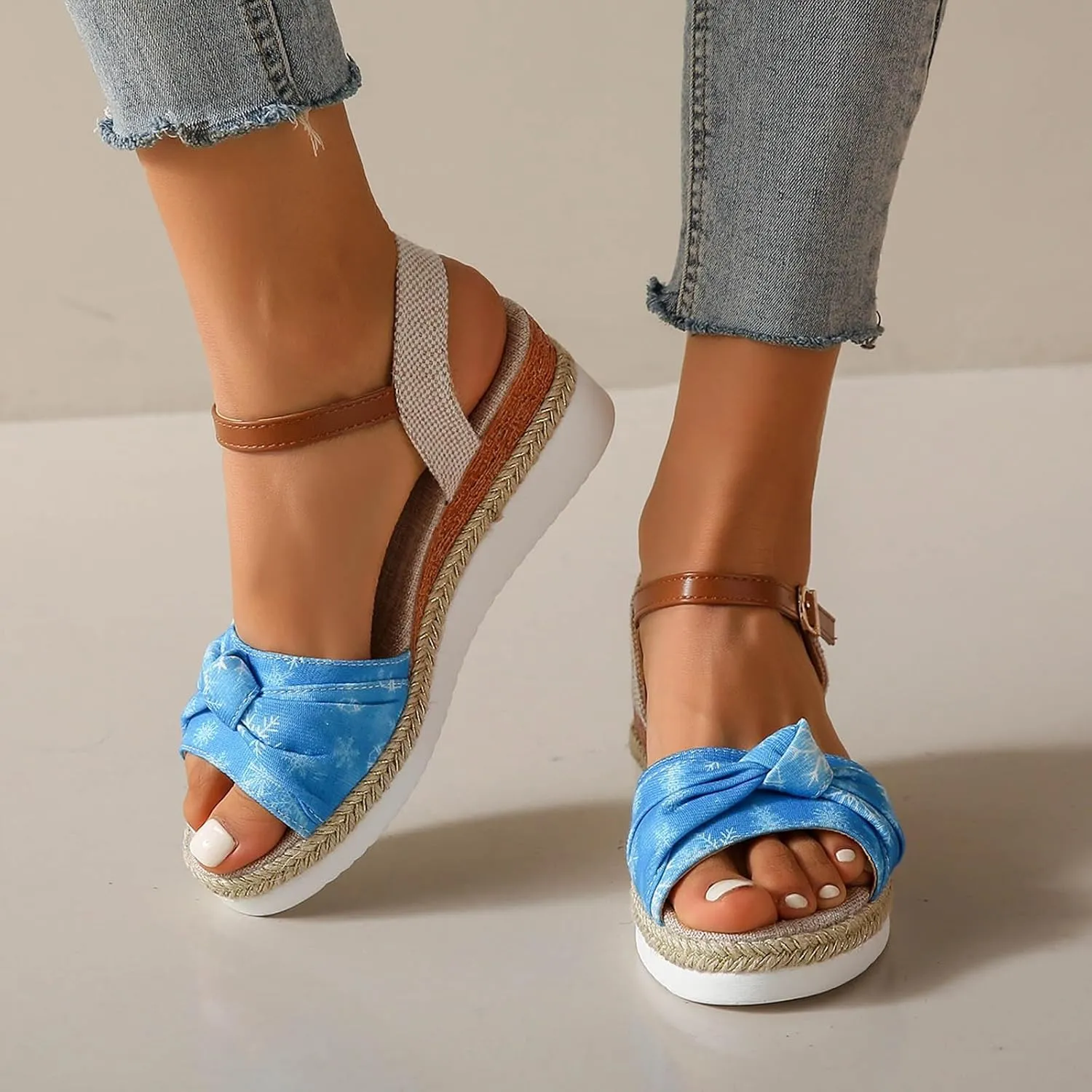 Women's Espadrilles Wedge Sandals Open Toe Adjustable Strappy Casual Platform Sandal Slip on Wedding Party Dressy Summer Shoes
