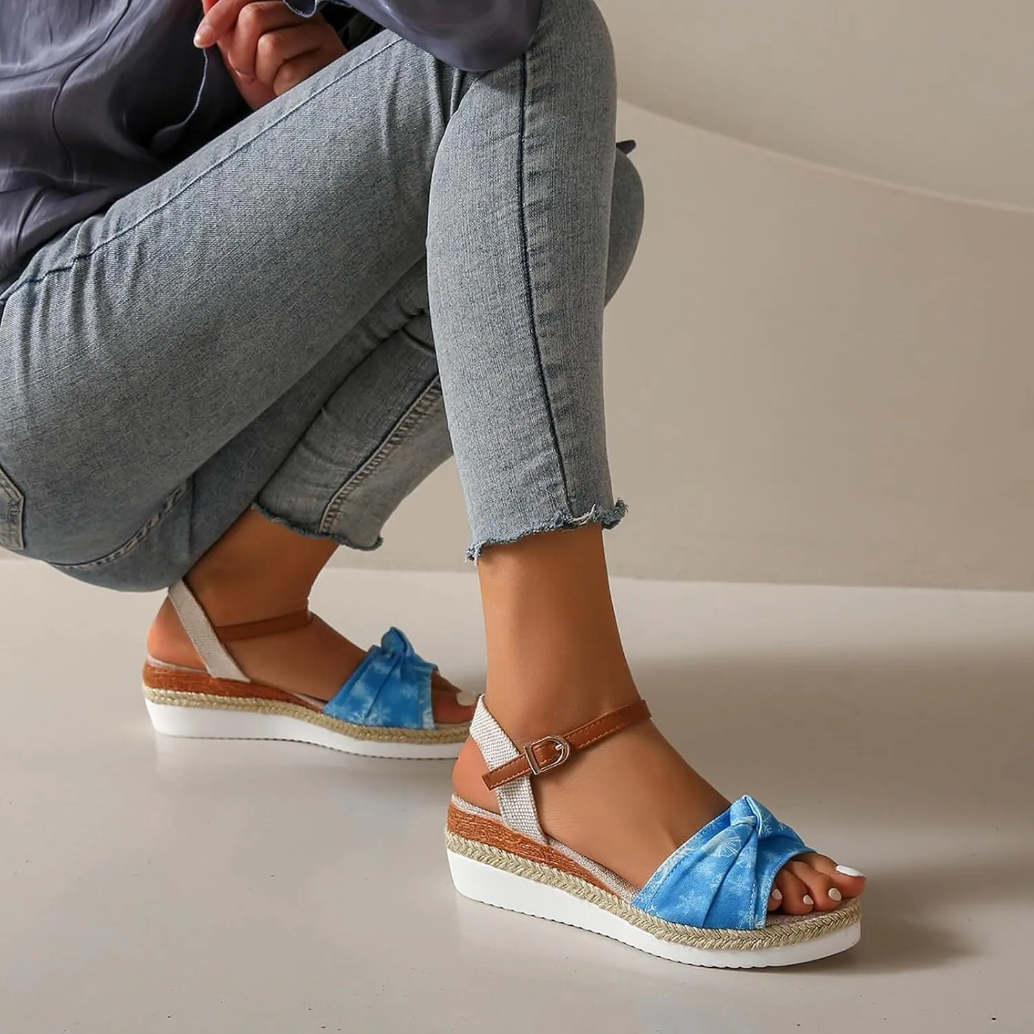 Women's Espadrilles Wedge Sandals Open Toe Adjustable Strappy Casual Platform Sandal Slip on Wedding Party Dressy Summer Shoes