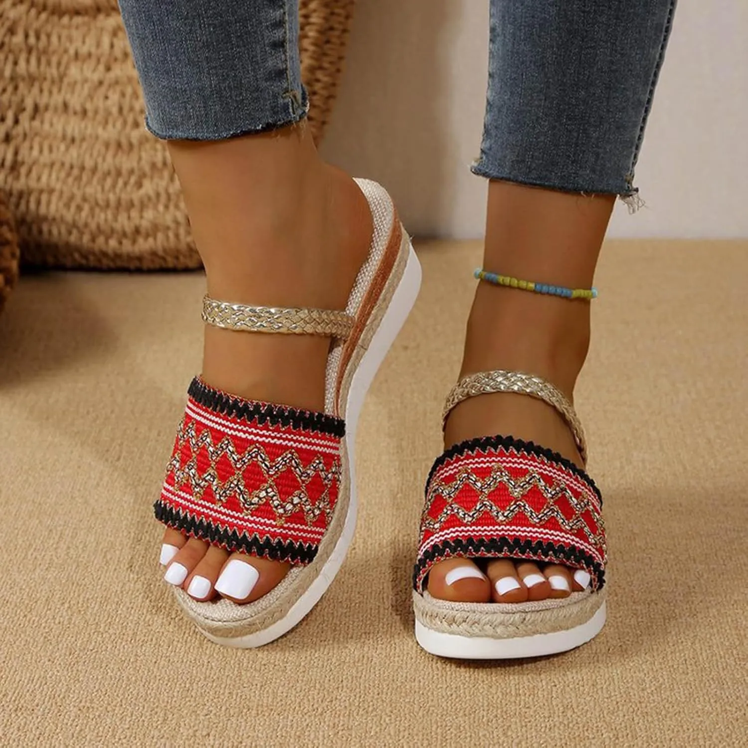 Women's Espadrilles Wedge Sandals Open Toe Slip on Vintage Comfortable Platform Sandal Wide Width Stretch Textile Stylish Summer Dress Shoes