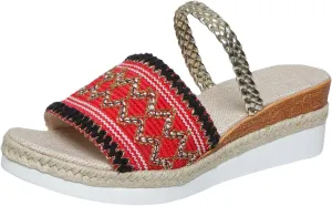 Women's Espadrilles Wedge Sandals Open Toe Slip on Vintage Comfortable Platform Sandal Wide Width Stretch Textile Stylish Summer Dress Shoes