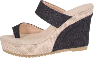 Women's Espadrilles Wedge Sandals Slip on Open Toe Classic Comfy Platform Sandals Wide Width Stretch Textile Stylish Summer Dress Shoes