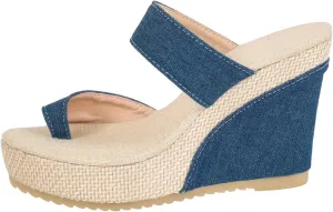 Women's Espadrilles Wedge Sandals Slip on Open Toe Classic Comfy Platform Sandals Wide Width Stretch Textile Stylish Summer Dress Shoes