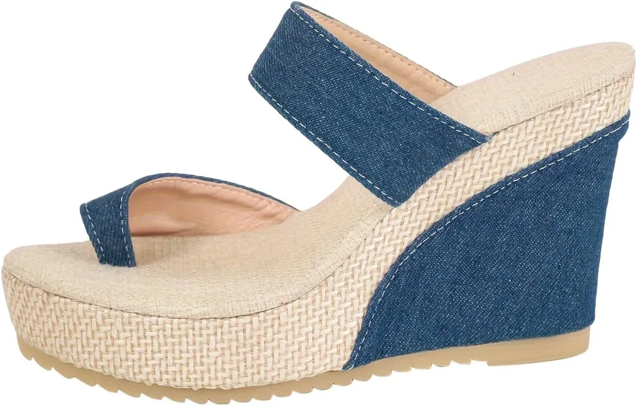 Women's Espadrilles Wedge Sandals Slip on Open Toe Classic Comfy Platform Sandals Wide Width Stretch Textile Stylish Summer Dress Shoes