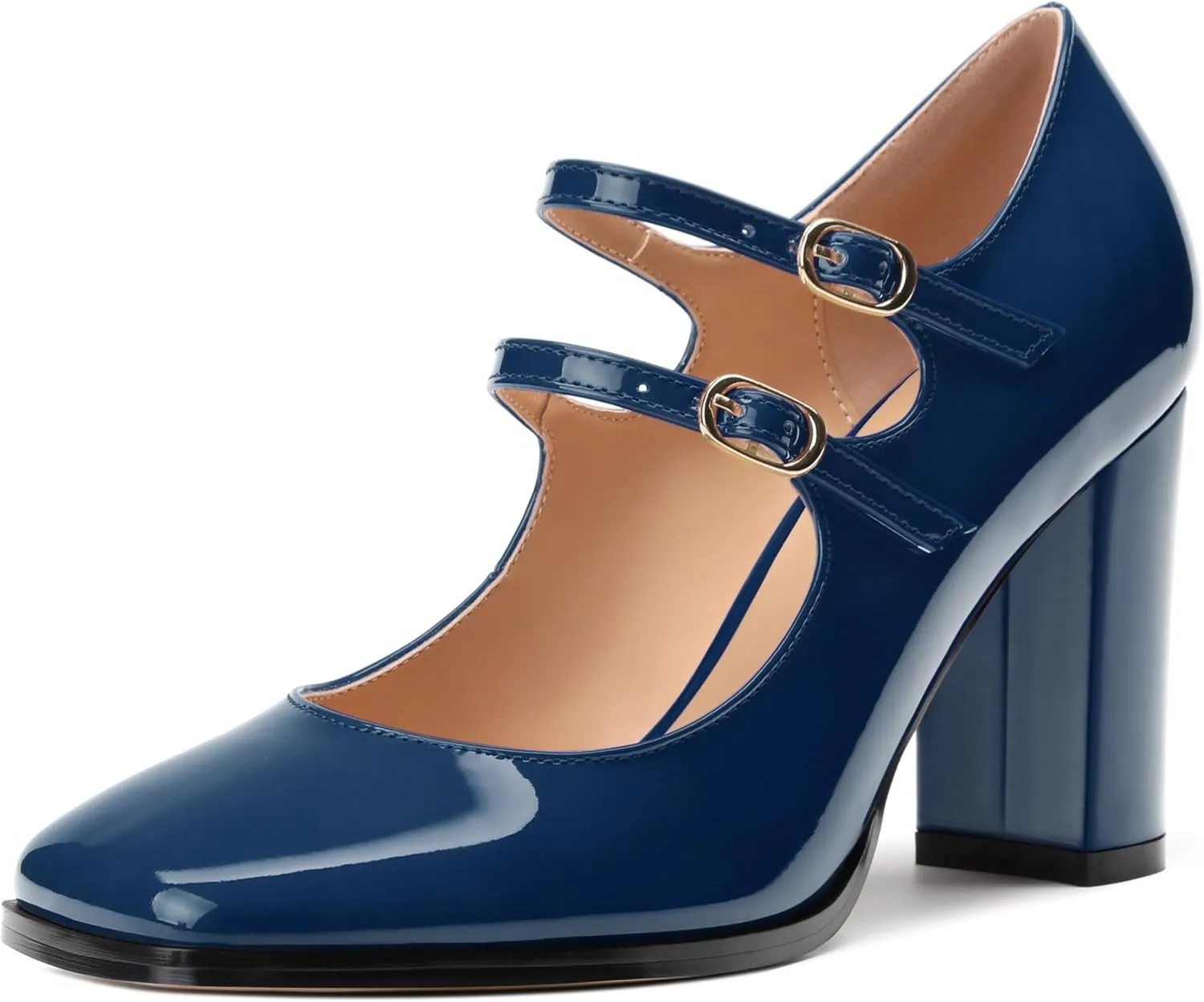 Women's High Heel Mary Jane Single Shoes, Chunky Heel Square Toe Pumps for Women, Closed Toe Work Party Dress Shoes