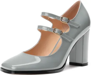 Women's High Heel Mary Jane Single Shoes, Chunky Heel Square Toe Pumps for Women, Closed Toe Work Party Dress Shoes