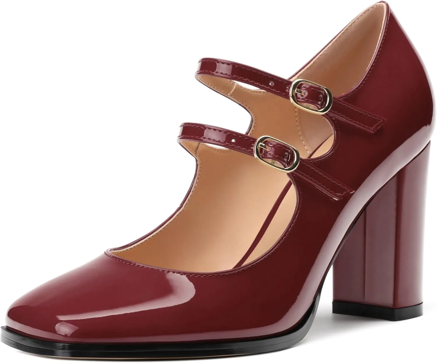 Women's High Heel Mary Jane Single Shoes, Chunky Heel Square Toe Pumps for Women, Closed Toe Work Party Dress Shoes