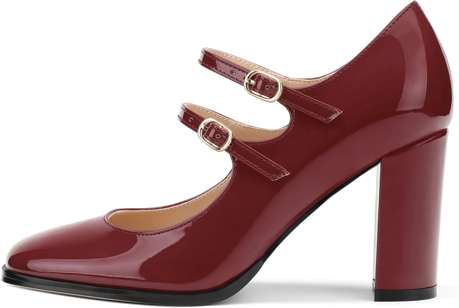 Women's High Heel Mary Jane Single Shoes, Chunky Heel Square Toe Pumps for Women, Closed Toe Work Party Dress Shoes