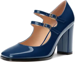 Women's High Heel Mary Jane Single Shoes, Chunky Heel Square Toe Pumps for Women, Closed Toe Work Party Dress Shoes
