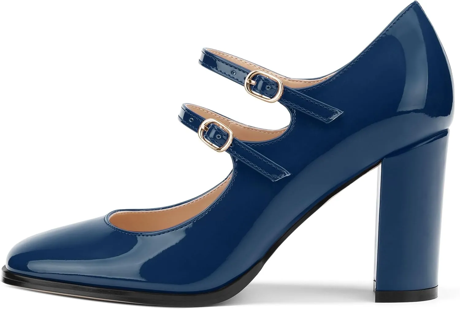 Women's High Heel Mary Jane Single Shoes, Chunky Heel Square Toe Pumps for Women, Closed Toe Work Party Dress Shoes
