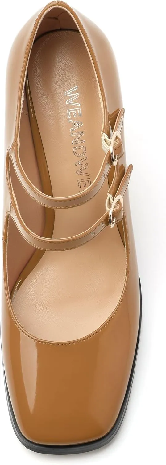 Women's High Heel Mary Jane Single Shoes, Chunky Heel Square Toe Pumps for Women, Closed Toe Work Party Dress Shoes
