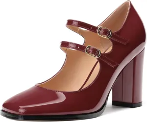 Women's High Heel Mary Jane Single Shoes, Chunky Heel Square Toe Pumps for Women, Closed Toe Work Party Dress Shoes