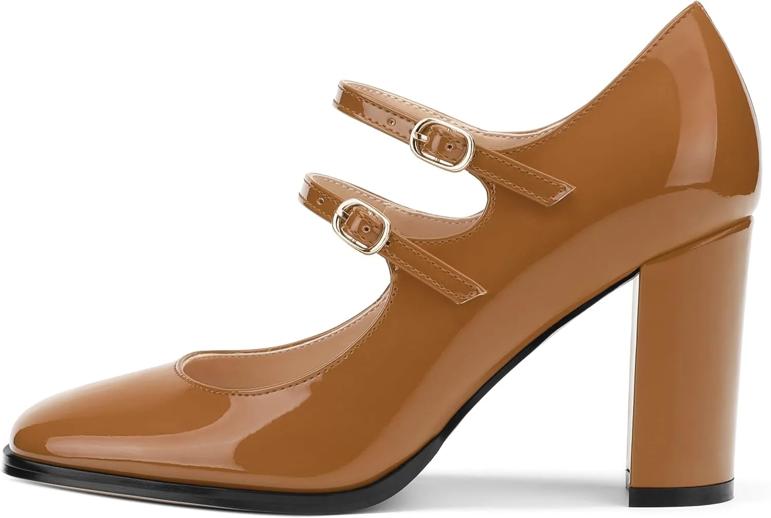 Women's High Heel Mary Jane Single Shoes, Chunky Heel Square Toe Pumps for Women, Closed Toe Work Party Dress Shoes
