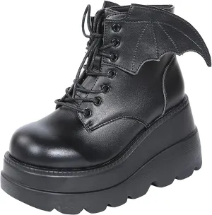 Womens High Platform Goth Ankle Booties Wedges Chunky High Heel Round-Toe Lace up Punk Combat Boots for Women