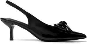 Women's Slingback High Heels Mules Faux Patent Leather Pump Bow Detail Buckle Closure Thin Heel Pointed Toe Wedding Party Office Dance Dress Shoes